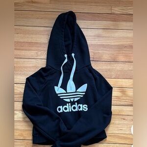 Adidas black cropped hoodie with white logo